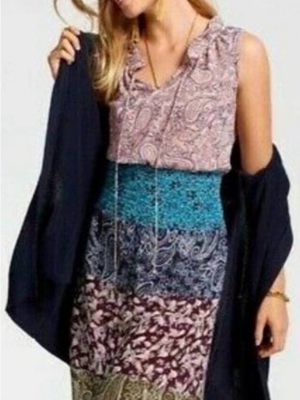 CAbi 5371 Dani Paisley Patchwork Mixed Print Dress Medium Boho Career Casual
